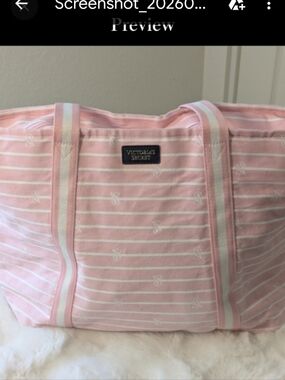 Victoria’s Secret Pink Stripe Canvas Tote Bag Large Weekender Travel Beach Bag